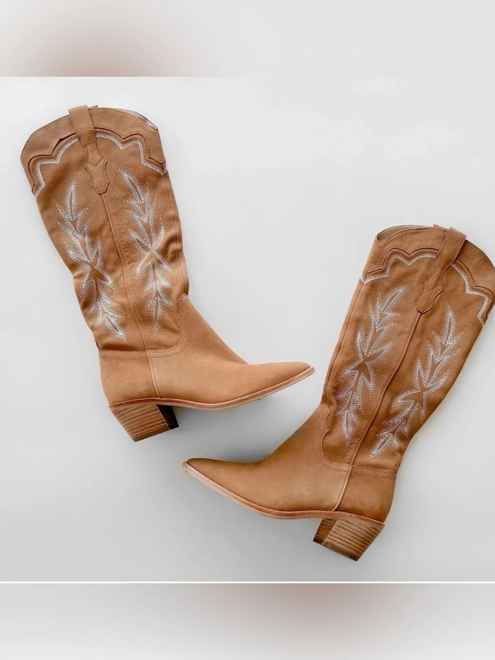 Dolce Vita SHIRAN Brown Leather Embroidered Western Style Pointed Toe Zip Boots
